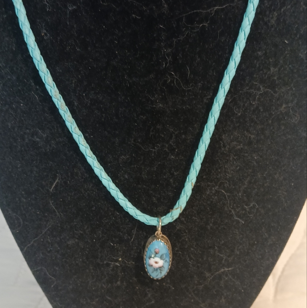 Turquoise Braided Necklace with Floral Pendant
